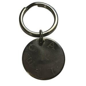 Cartier Round Medallion Silver Tone Key Ring Keyring Chain Charm Logo Engraving